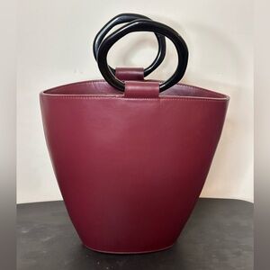 Staud Burgundy Large Leather Crossbody Tote Bag with Black Handles